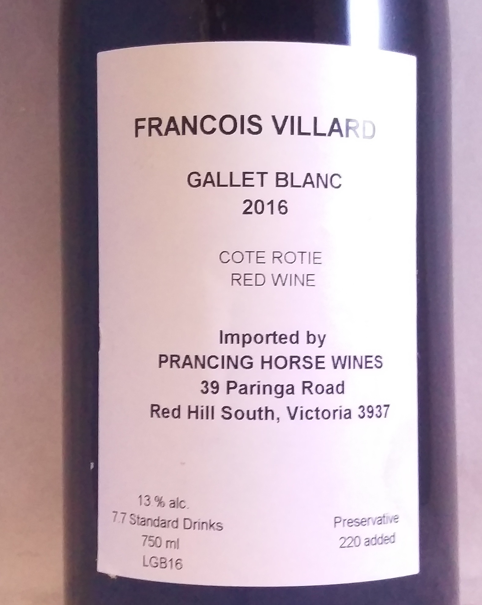 Francois Villard Le Gallet Blanc Cote Rotie 2014 Back Label