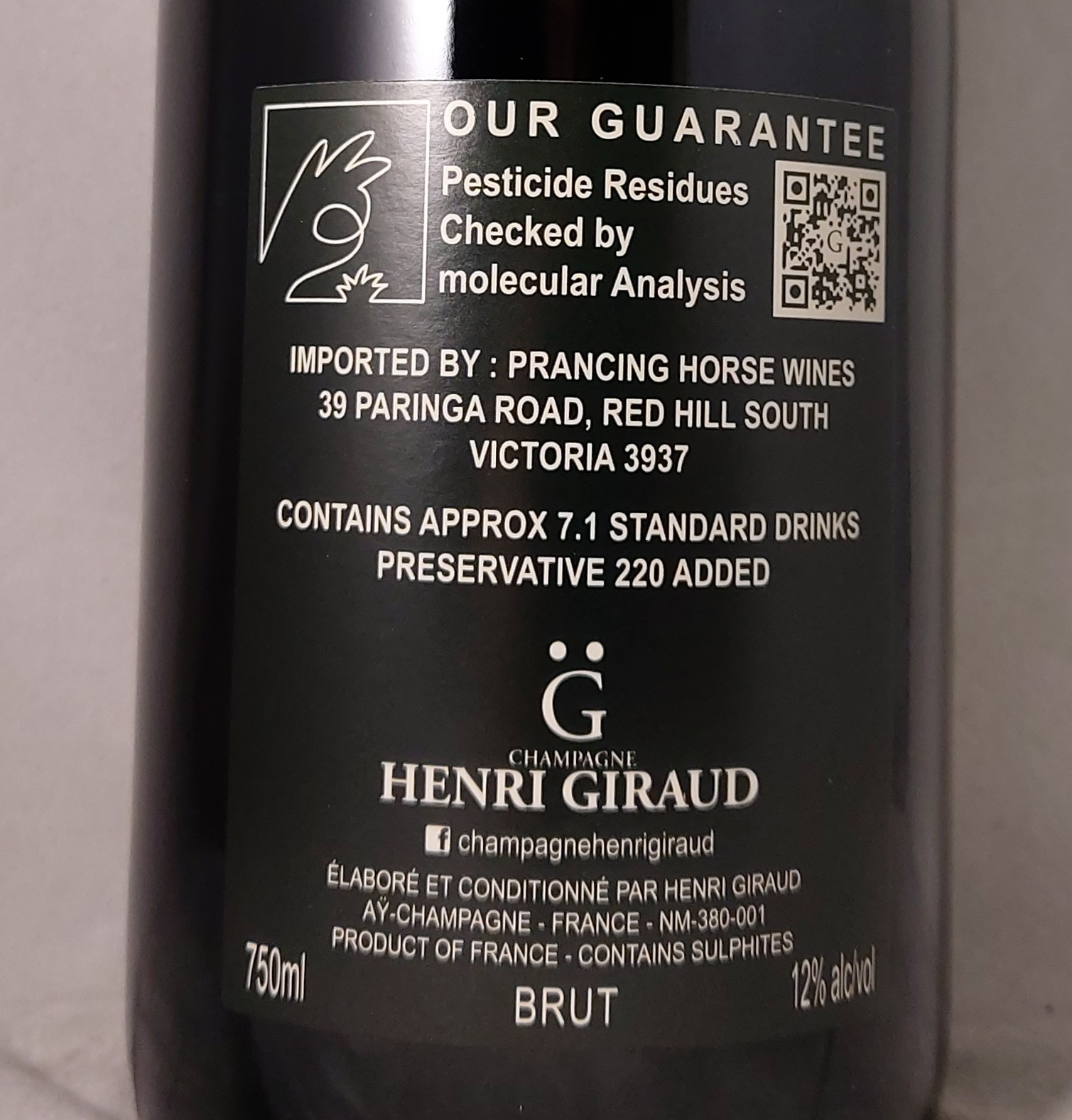 Champagne Henri Giraud Esprit Brut Nature NV Back Label