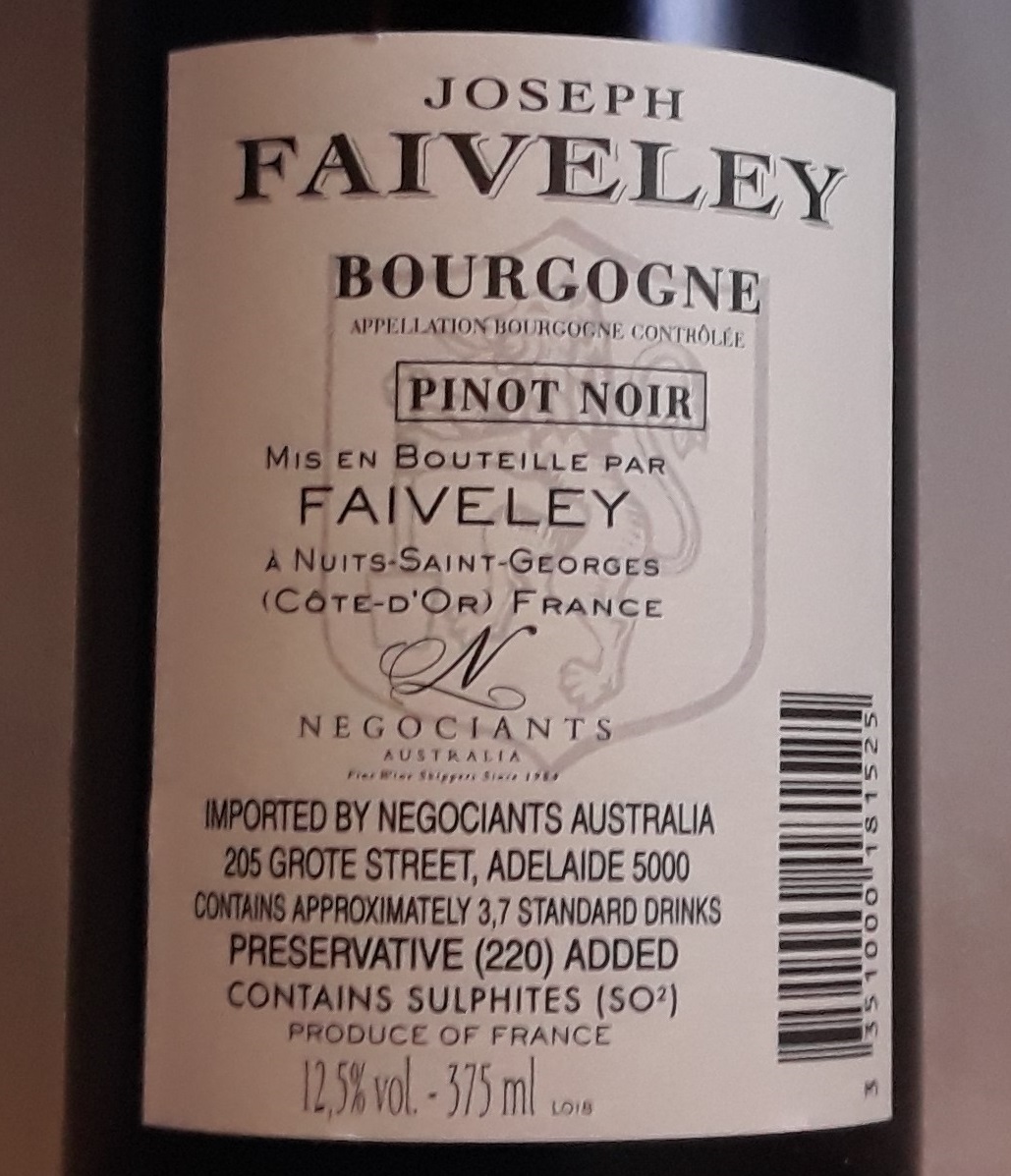 Joseph Faiveley Bourgogne Rouge 2015 375ml Back Label