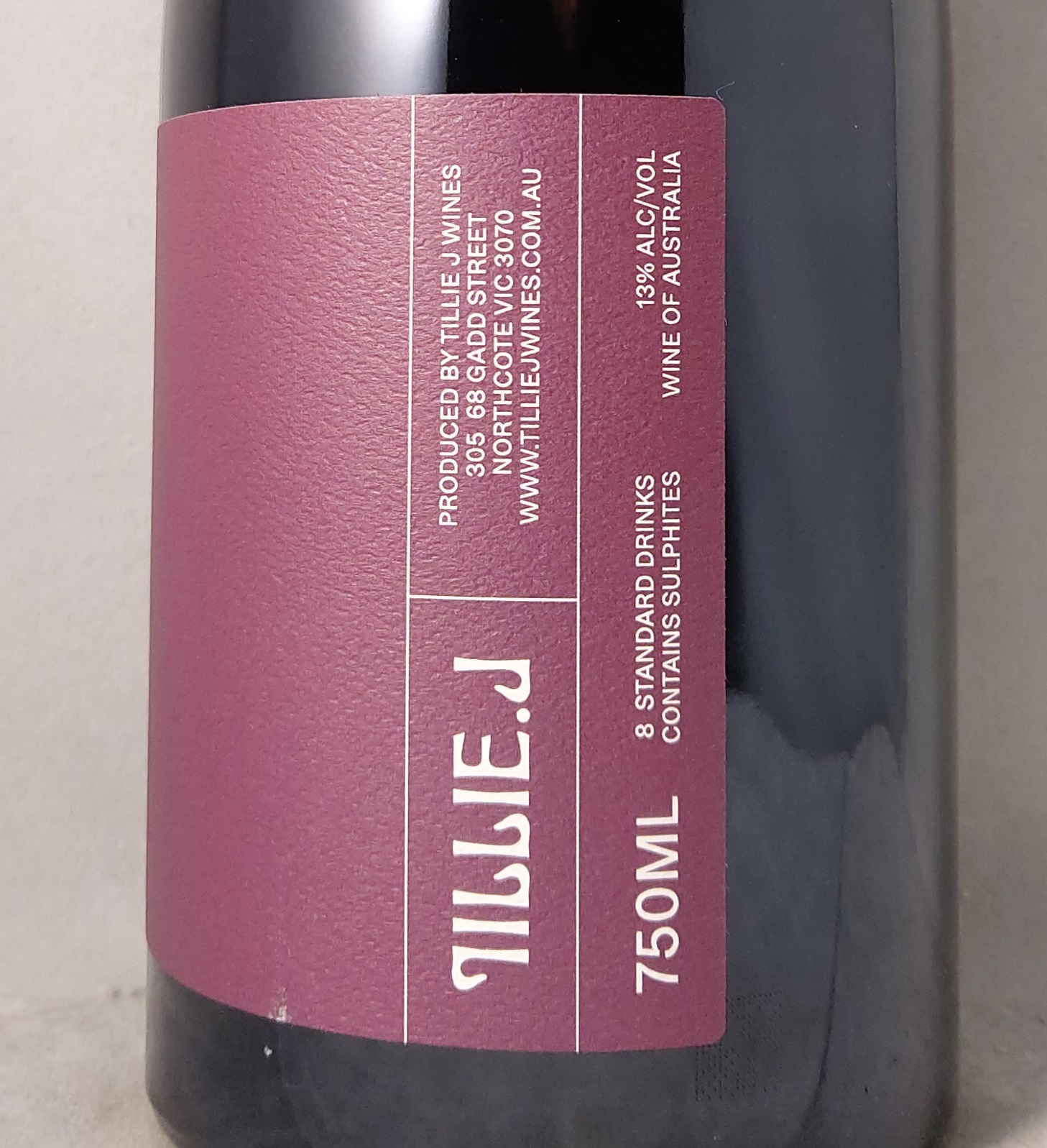 Tillie J Yarra Valley Pinot Noir 2020 Side Label