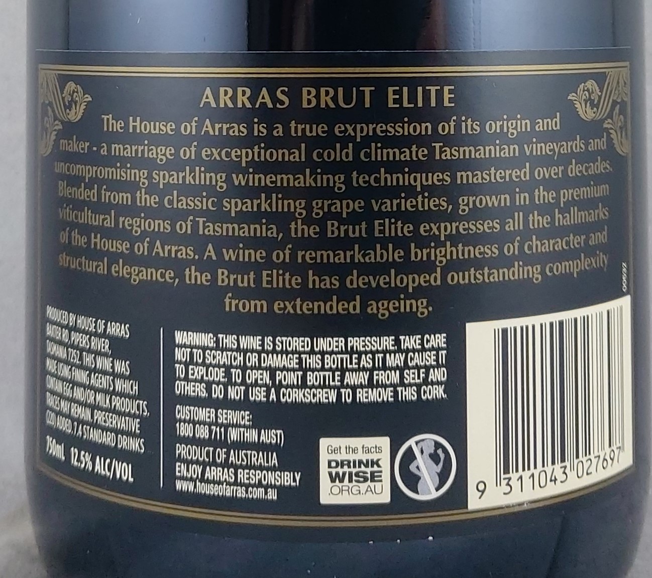 House of Arras Brut Elite 1501 Tasmania NV Back Label